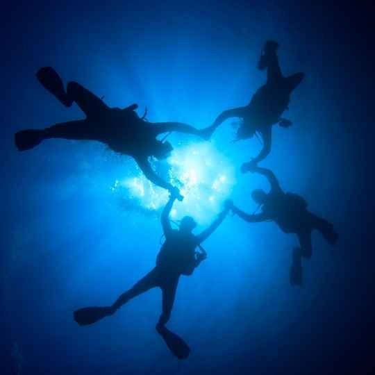 scuba divers forming a circle underwater